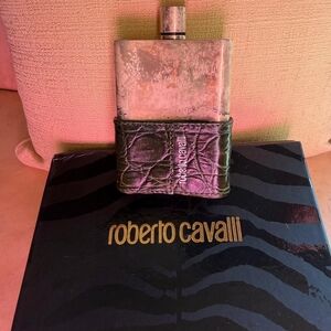 New Roberto Cavalli 925 Silver Olive Green Crocodile Leather Case Flask